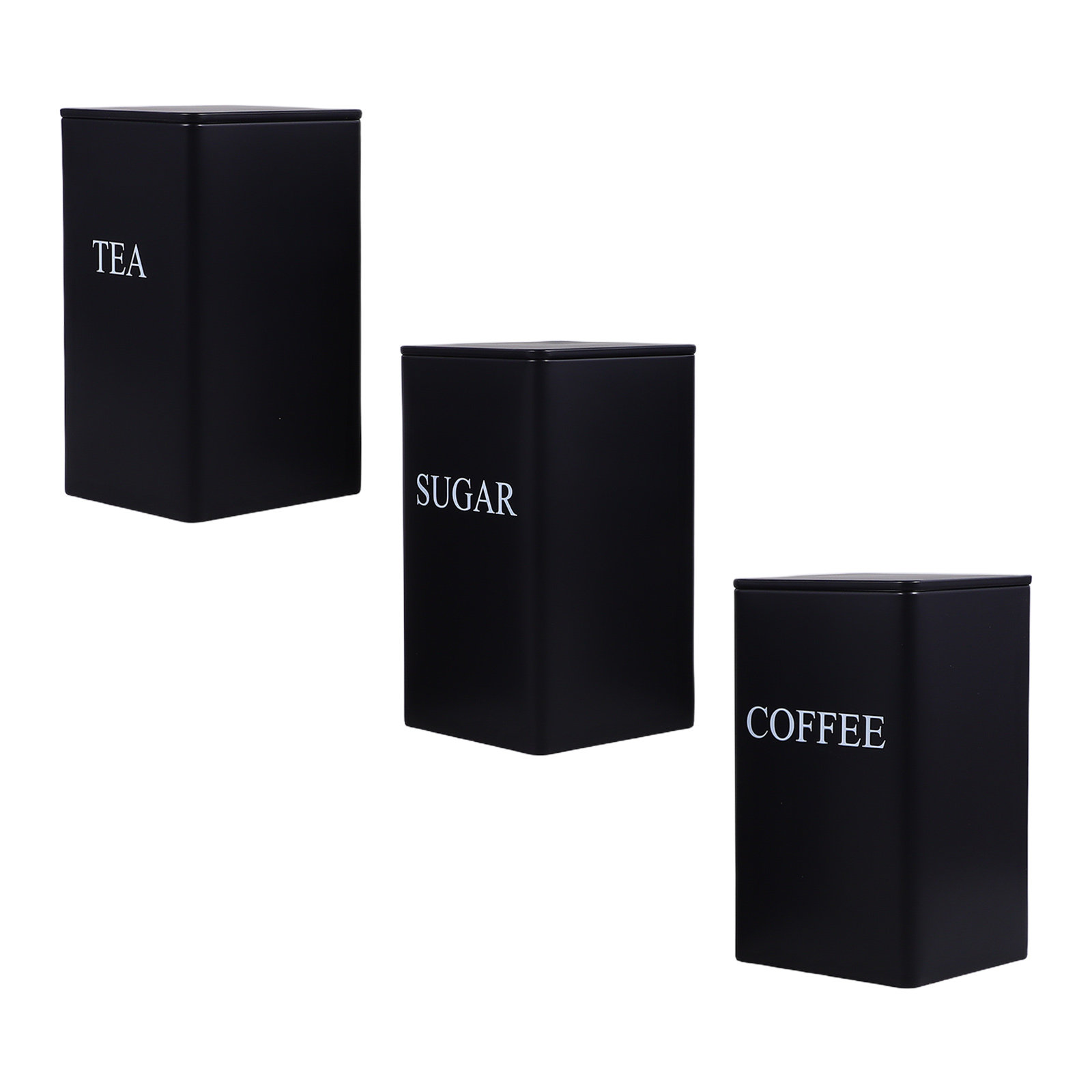 Coffee Tea Sugar Canisters - 3 recipientes metálicos cuadrados para guardar